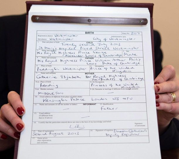 prince george official birth certificate july 2013