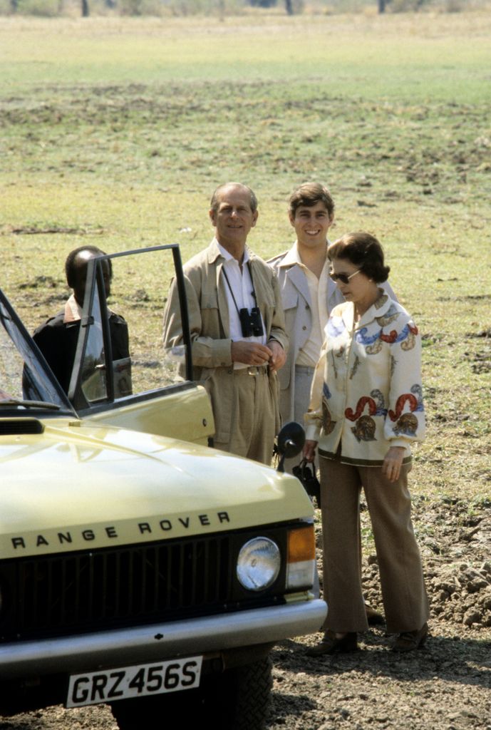 Queen Elizabeth ll,  Prince Philip, Duke of Edinburgh and Prince Andrew, Duke of York visit the Treetops Hotel on November 13, 1983 in Nairobi, Kenya