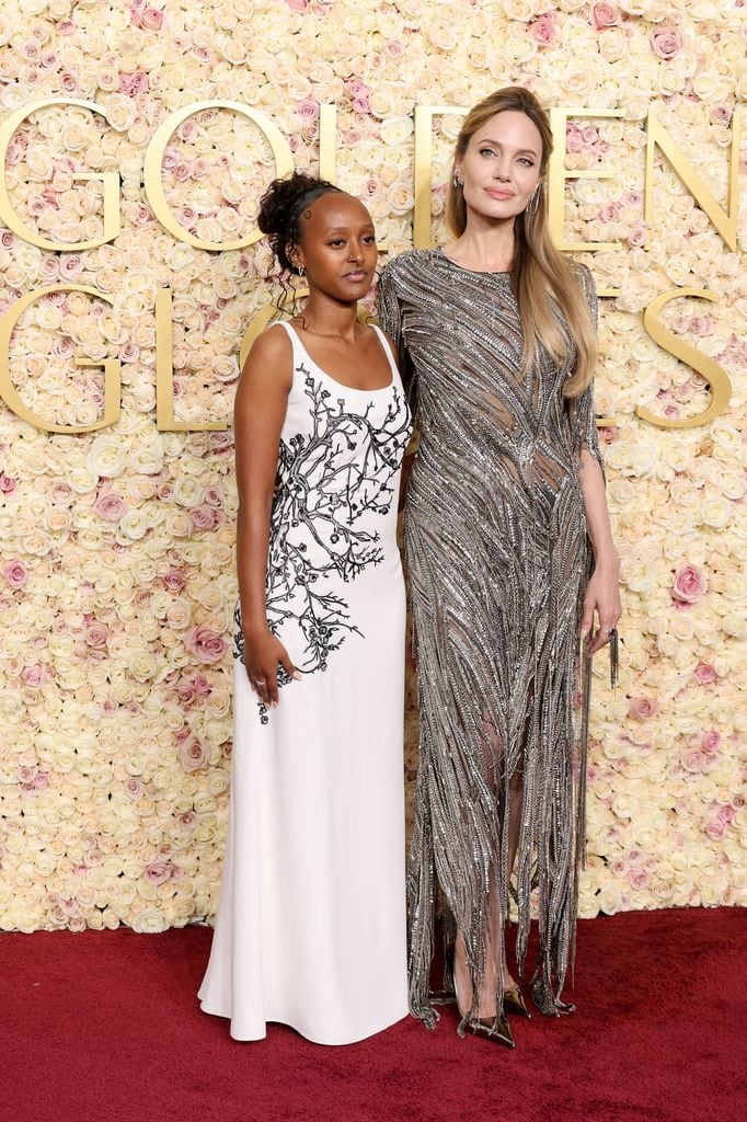 Zahara Jolie and Angelina Jolie attend the 82nd Annual Golden Globe Awards at The Beverly Hilton on January 05, 2025 in Beverly Hills, California