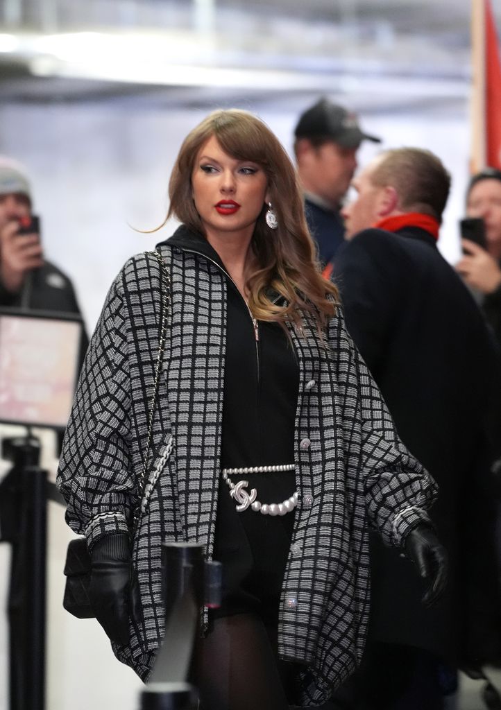 Taylor Swift arrives prior to the AFC Divisional Playoff game between the Houston Texans and Kansas City Chiefs at GEHA Field at Arrowhead Stadium on January 18, 2025 in Kansas City, Missouri. (Photo by Perry Knotts/Getty Images)