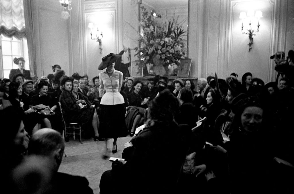 Christian Dior's The Bar Suit is presented in the salons of 30 Avenue Montaigne, Paris, 1947
