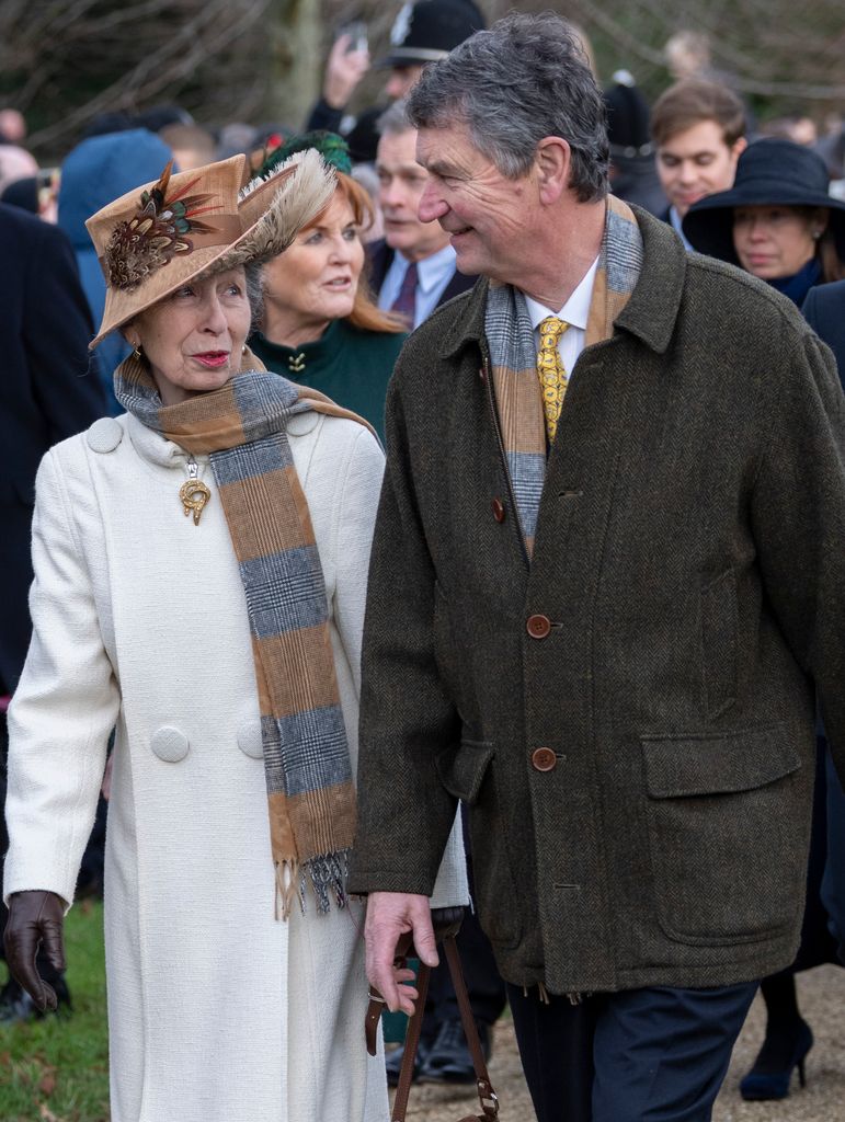 Princess Anne and Sir Tim Laurence walk to church on Christmas Day