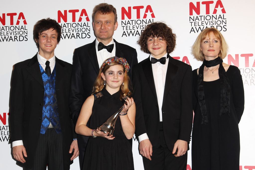 Hugh Dennis, Tyger Drew Honey, Ramona Marquez, Daniel Roache and Claire Skinner of Outnumbered pose with their Situation Comedy Award in the press room at the National Television Awards 2012 at The O2 Arena on January 25th, 2012