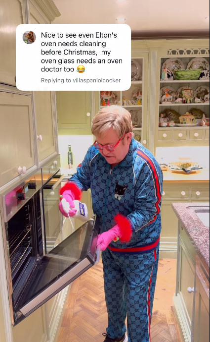 Sir Elton cleaning his oven