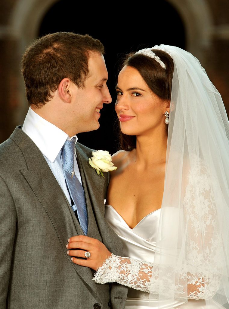 Sophie Winkleman in a wedding dress with her husband Frederick Windsor