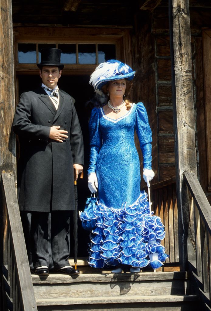 Duke of York and Sarah Duchess of York in Klondike costumes during a visit to Fort Edmonton, Canada.
