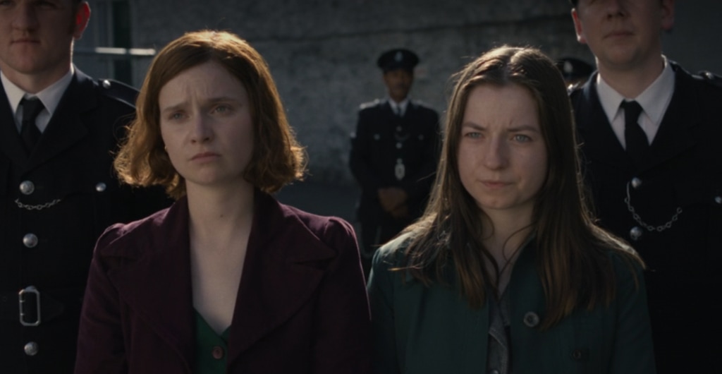 Lola Petticrew as Dolours Price and Hazel Doupe as Marian Price in say Nothing