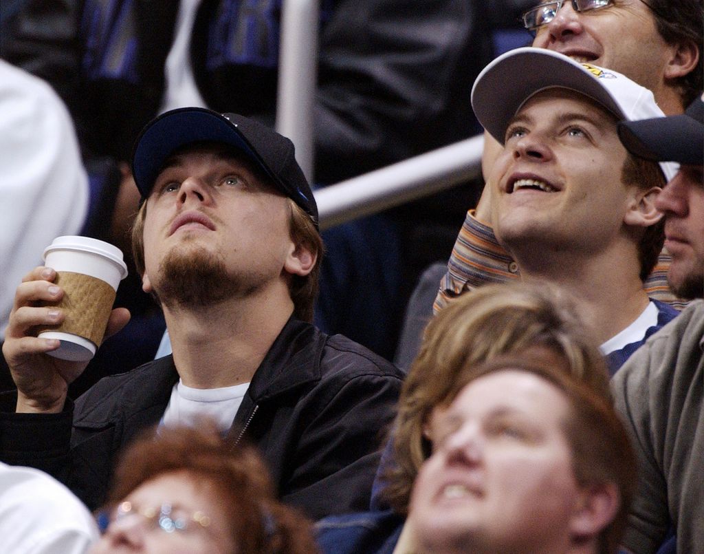  Leonardo DiCaprio and Tobey Maguire attend the game between the Los Angeles Lakers and the Minnesota Timberwolves on March 7, 2003 at the Staples Center in Los Angeles, California