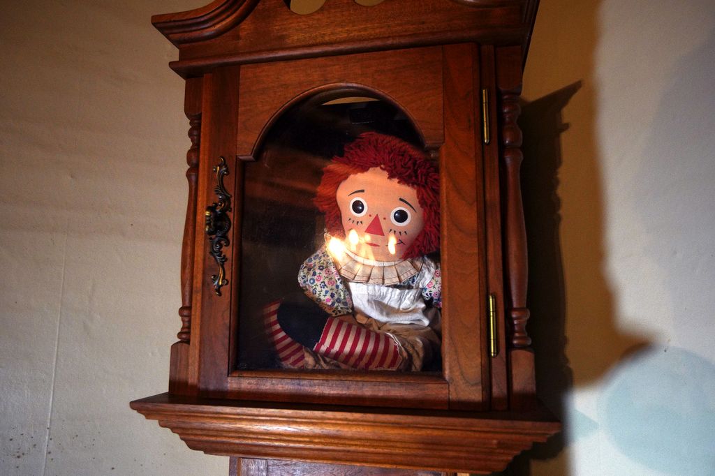 Annabelle doll in a locked cupboard