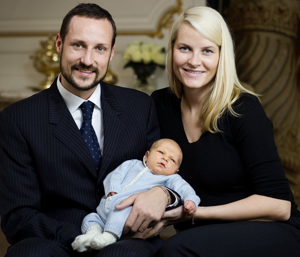 Crown Prince Haakon and Crown Princess Mette-Marit with newborn baby Sverre Magnus