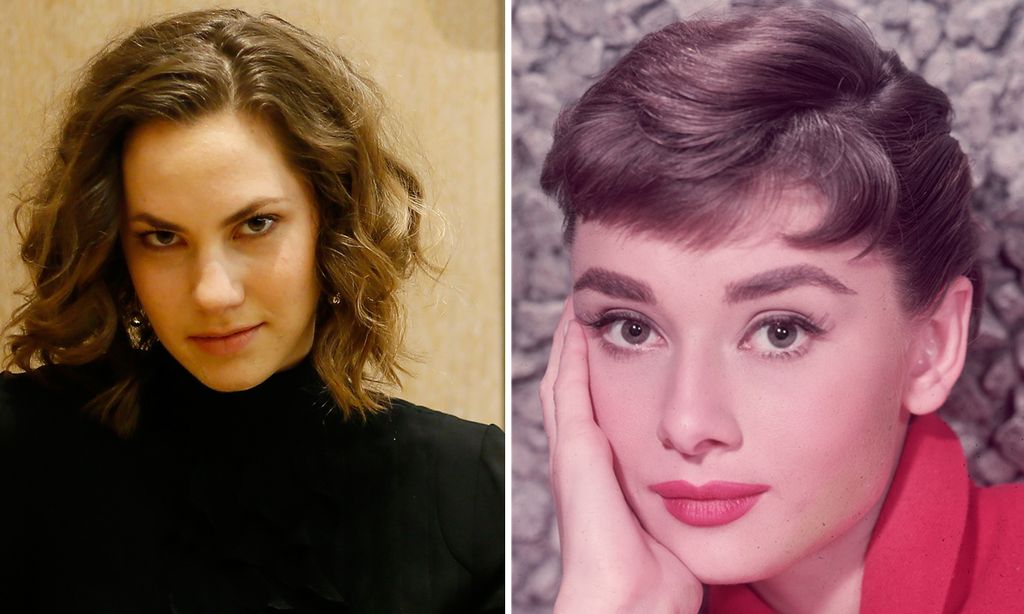 Emma Ferrer and Audrey Hepburn in a split image