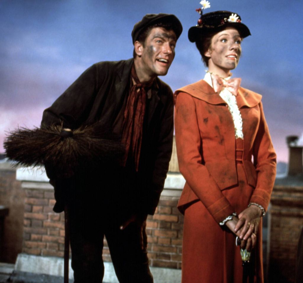 Actress Julie Andrewsand Dick Van Dyke in a scene from the movie"Mary Poppins" (Photo by Donaldson Collection/Getty Images)