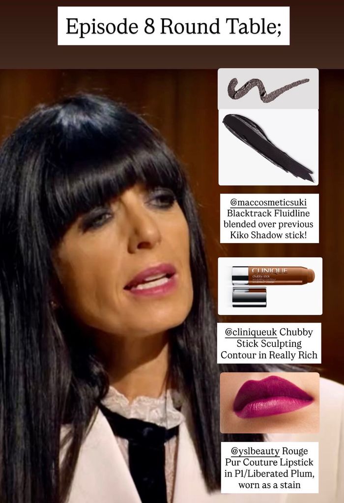Claudia Winkleman magenta pink lipstick on The Traitors