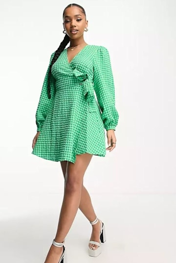 gingham green wrap dress asos 