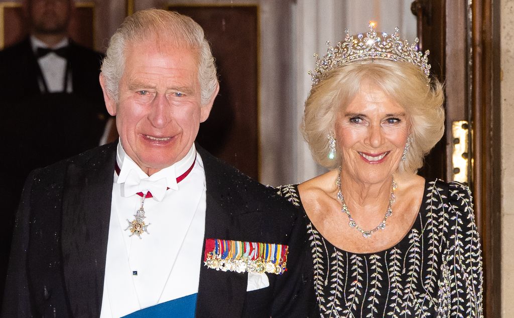 King Charles III and Queen Camilla attend a reception and dinner in honour of their Coronation at Mansion House on October 18, 2023 in London, England. 