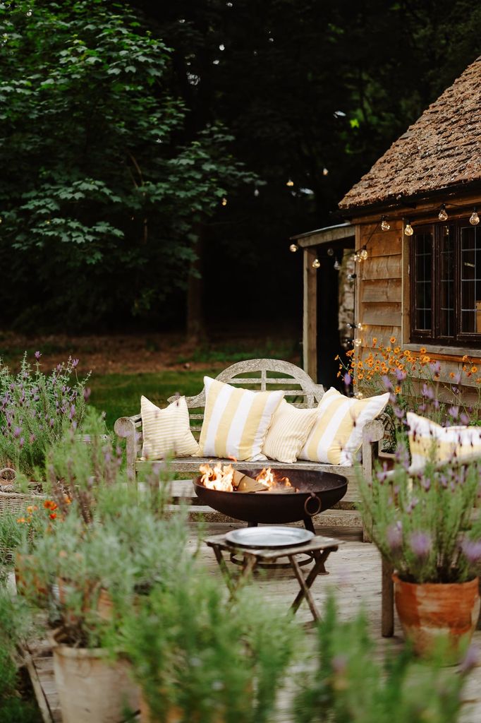 bench with cushions outside