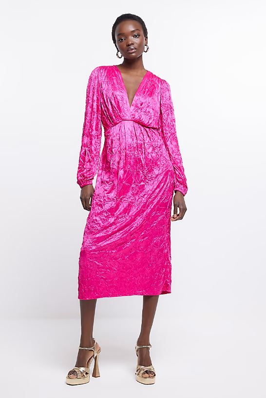 river island pink satin wrap dress 