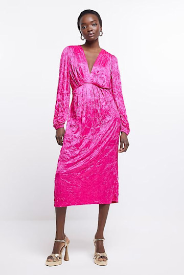 river island pink satin wrap dress 