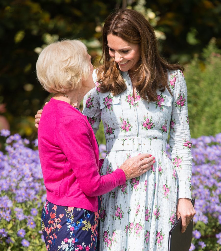 Princess Kate and Mary Berry embracing outside