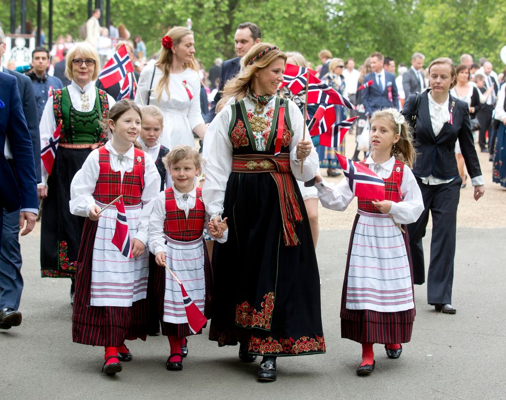 rincess Martha Louise of Norway, with her daughters:Maud Angelica Behn, Emma Tallulah Behn and Leah Isadora Behn in London in 2014