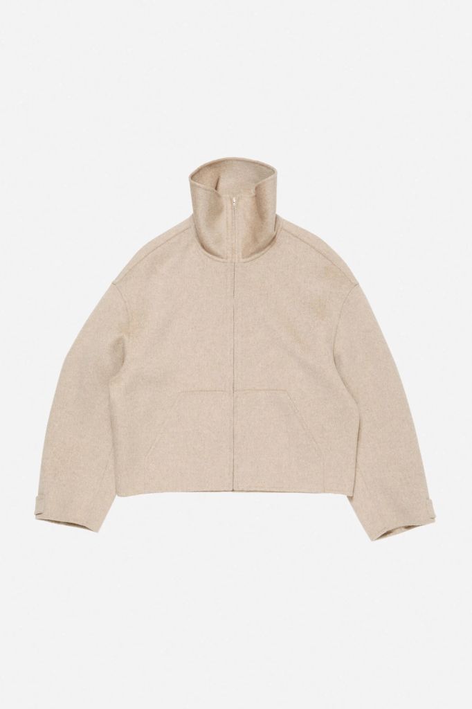 Wool ivory funell neck jacket