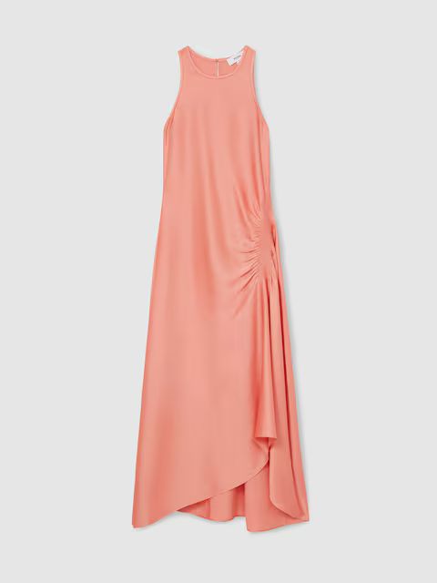 Anessa Satin Shirred Midi Dress