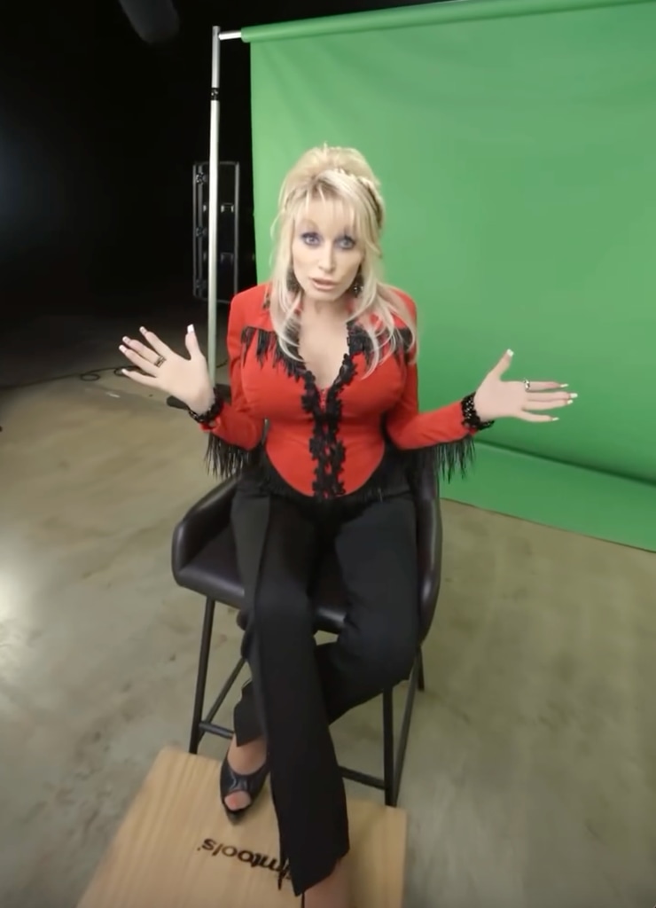 dolly parton red shirt on set