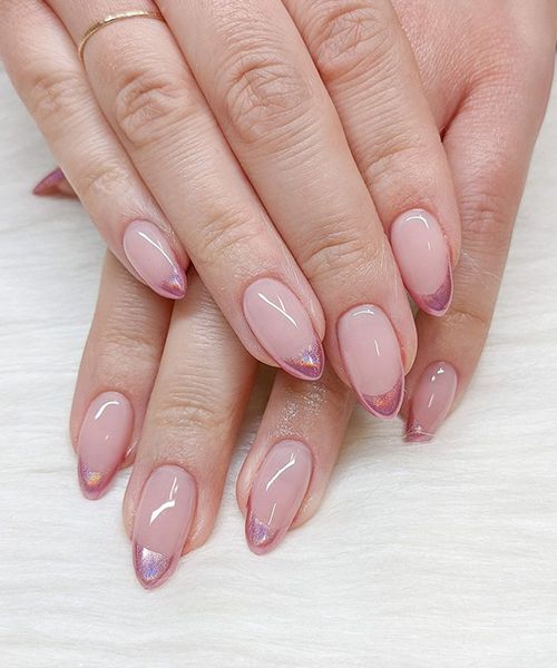 pink chrome tips nails by alyssa lea