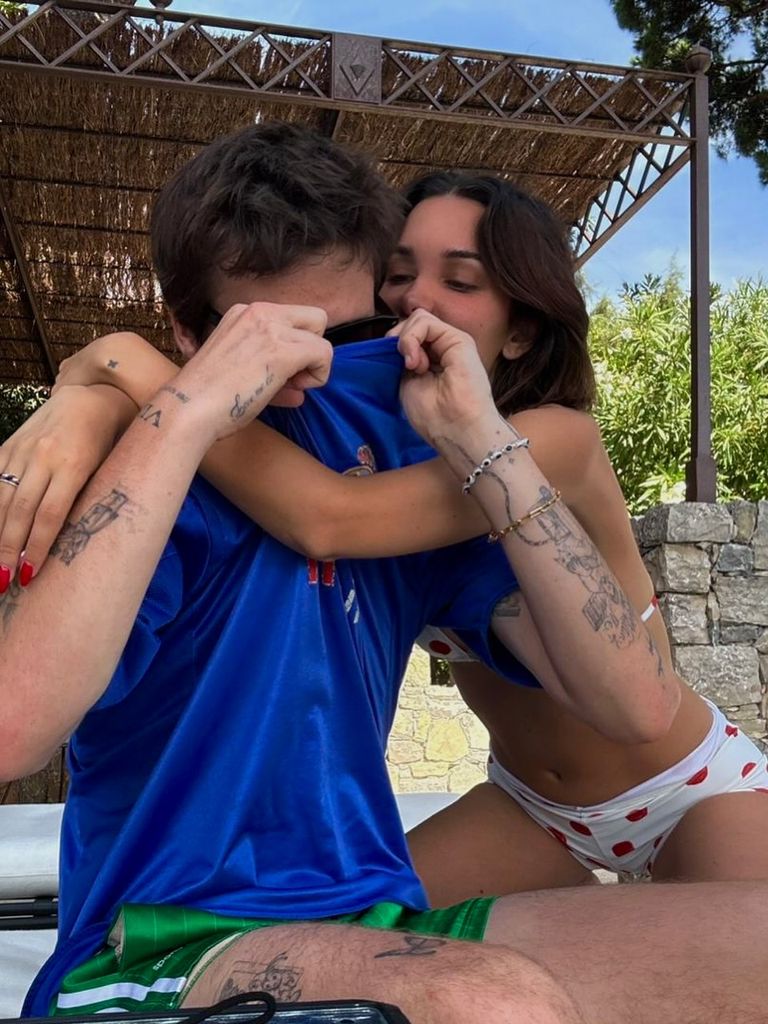 jackie apostel in polka dot bikini while hugging cruz beckham