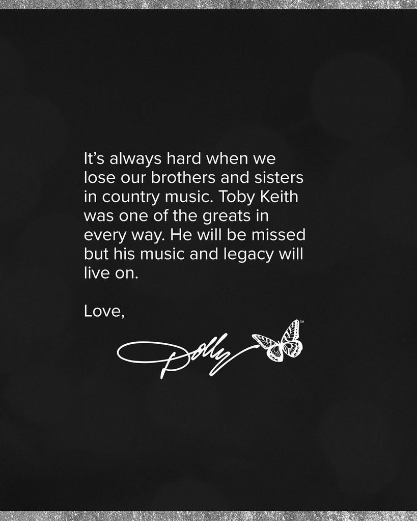Dolly Parton pays tribute to Toby Keith