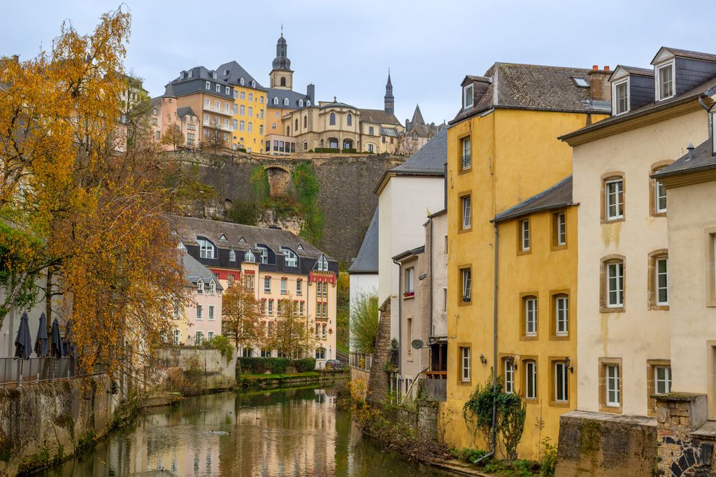The lower town neighborhood of Grund - along a bend in the Alzette River - is the perfect place for a stroll