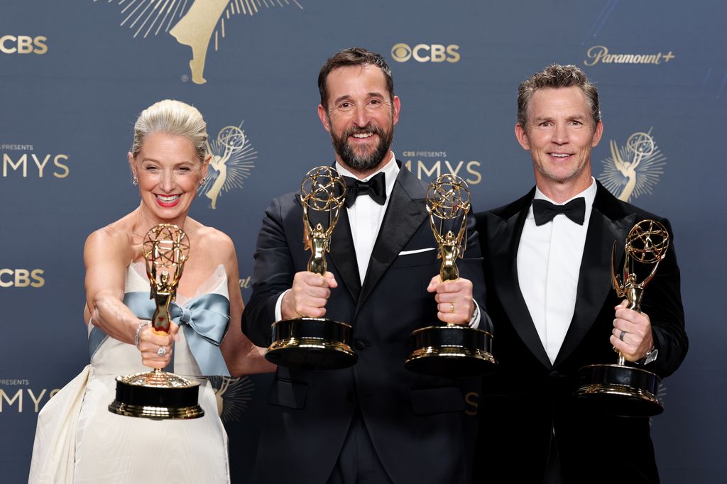Katherine LaNasa, Noah Wyle, and Shawn Hatosy, winners of Outstanding Supporting Actress in a Drama Series, Lead Actor in a Drama Series, Outstanding Guest Actor in a Drama Series, and Outstanding Drama Series for The Pitt in 2025