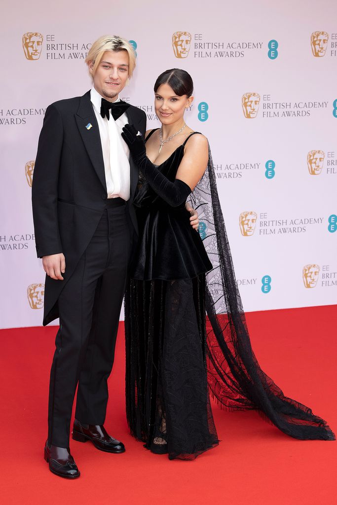 Millie Bobby Brown and Jake Biongiovi at the BAFTAS in 2022