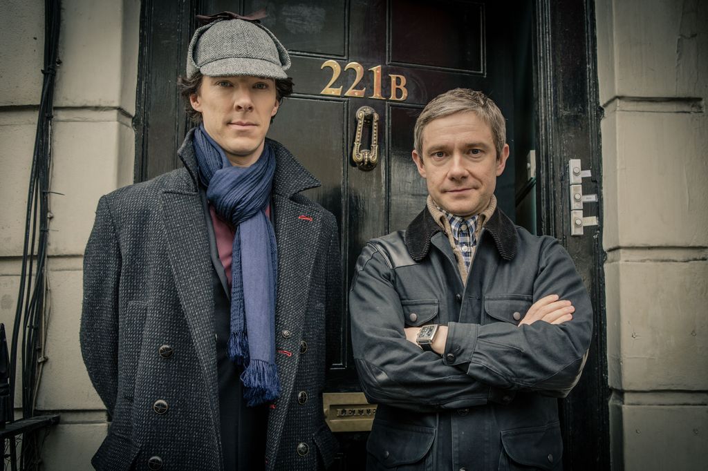 two actors on set of sherlock 