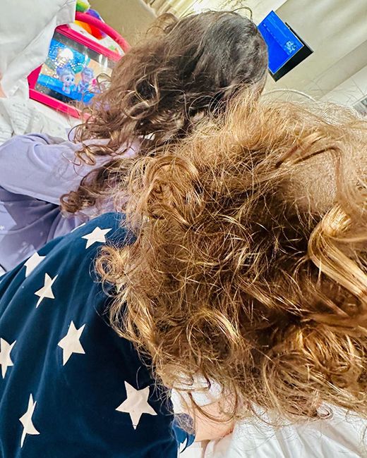 christine lampard children freddie patricia wearing pyjamas with matching curly hair