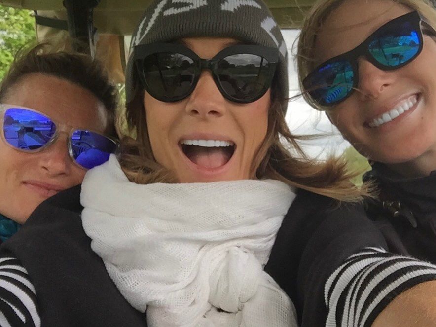 A photo of Natalie Pinkham and Zara Tindall with Princess Anne's Lady in Waiting Dolly Maude