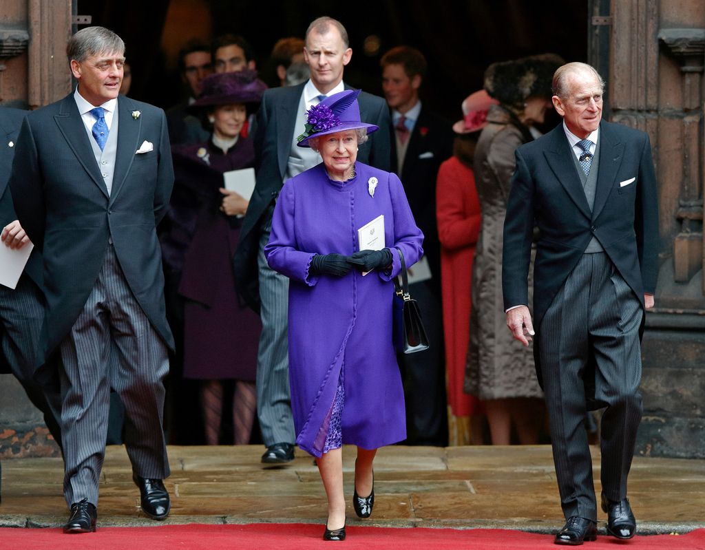 Gerald Grosvenor with the Queen and Prince Philip at Lady Tamara's wedding