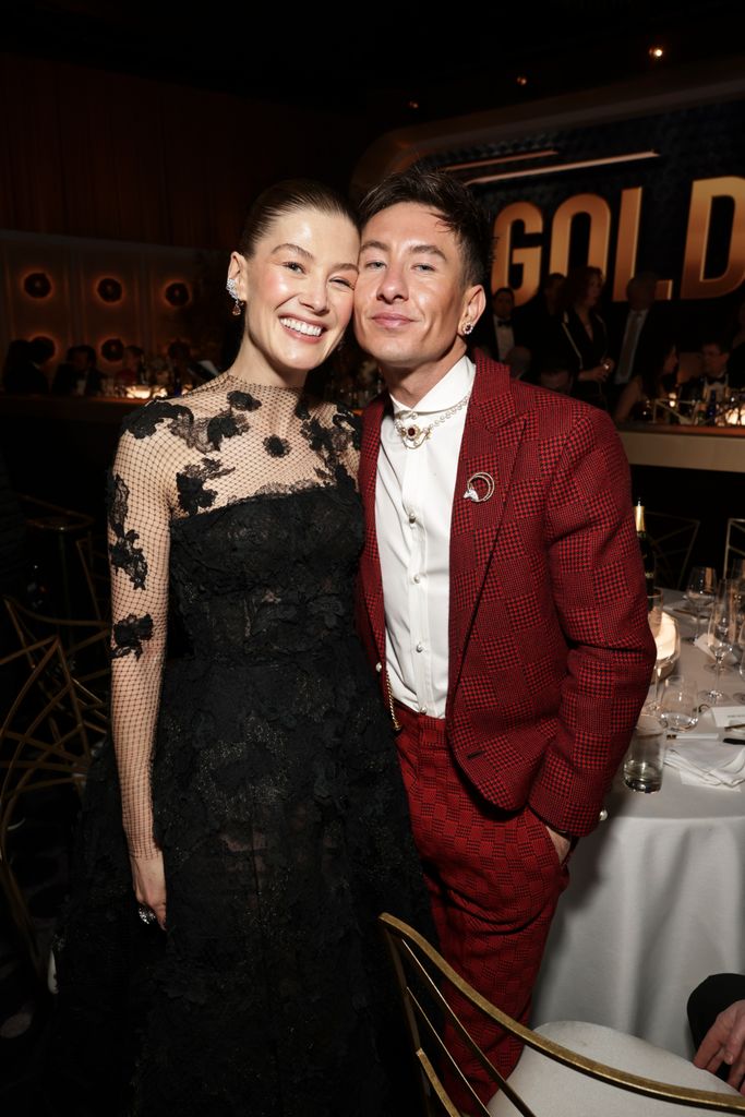Rosamund Pike and Barry Keoghan at the 81st Annual Golden Globe Awards, airing live from the Beverly Hilton in Beverly Hills, California on Sunday, January 7, 2024