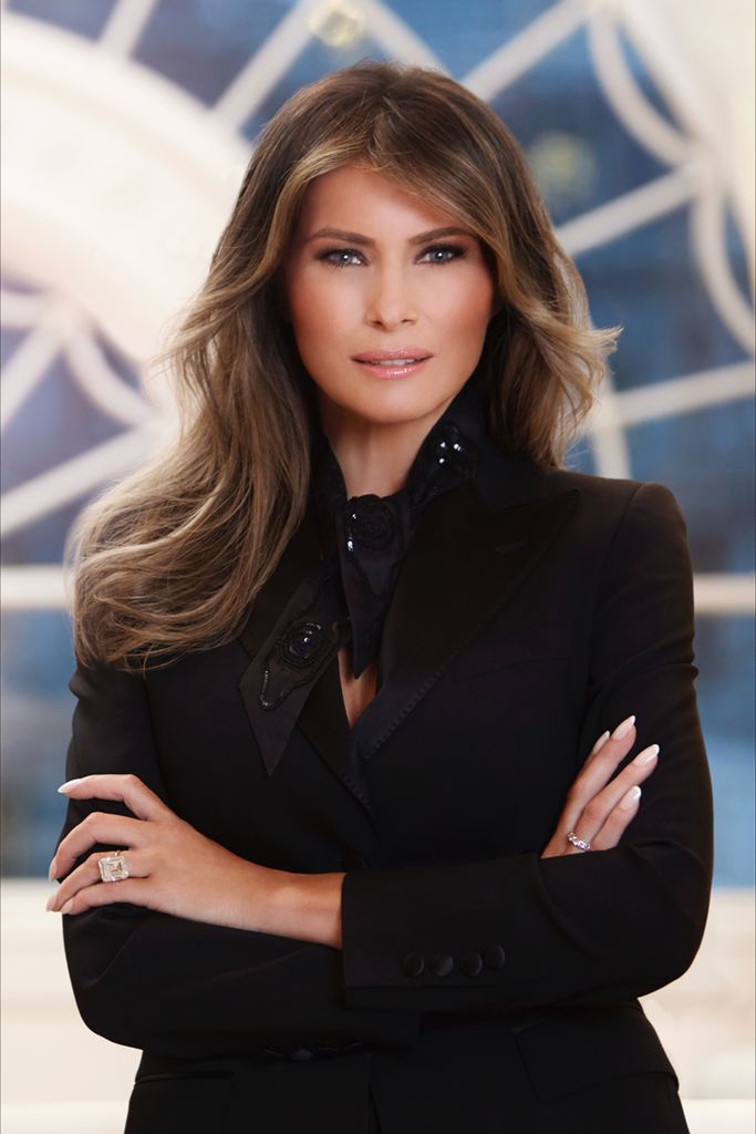 First Lady Melania Trump poses for her official portrait in her residence at the White House April 2017 