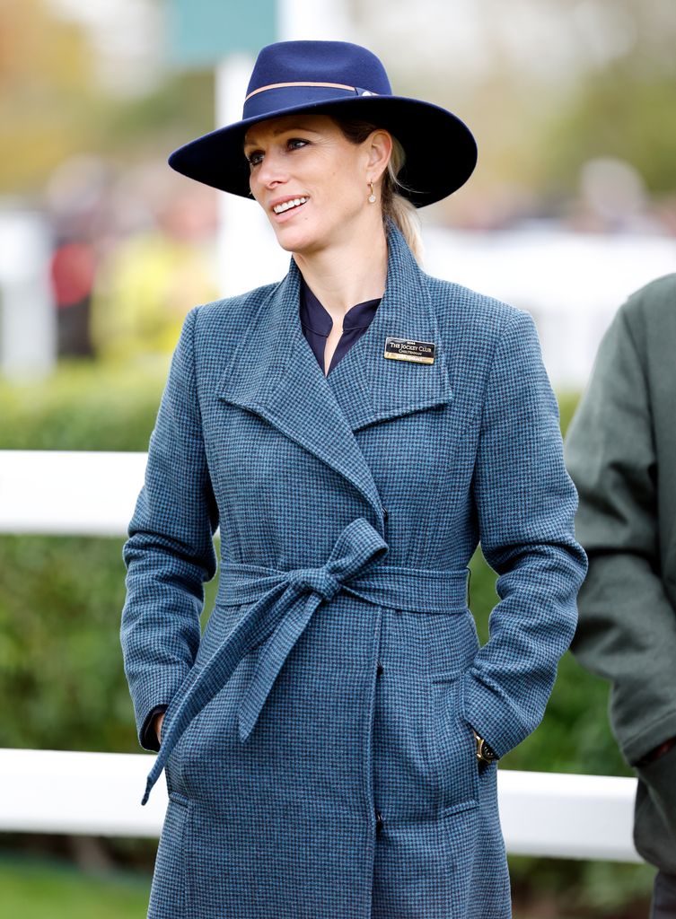 Zara Tindall in a hat and checkered coat