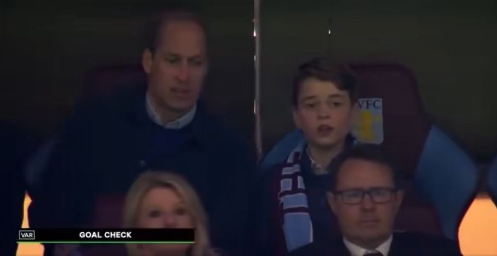 Prince William and Prince George look concerned as they watch Aston Villa