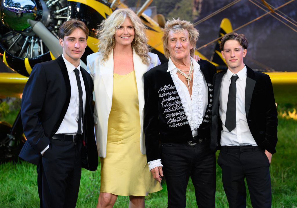 lastair Stewart, Penny Lancaster, Rod Stewart and Aiden Stewart attend the "Mission: Impossible - The Final Reckoning"