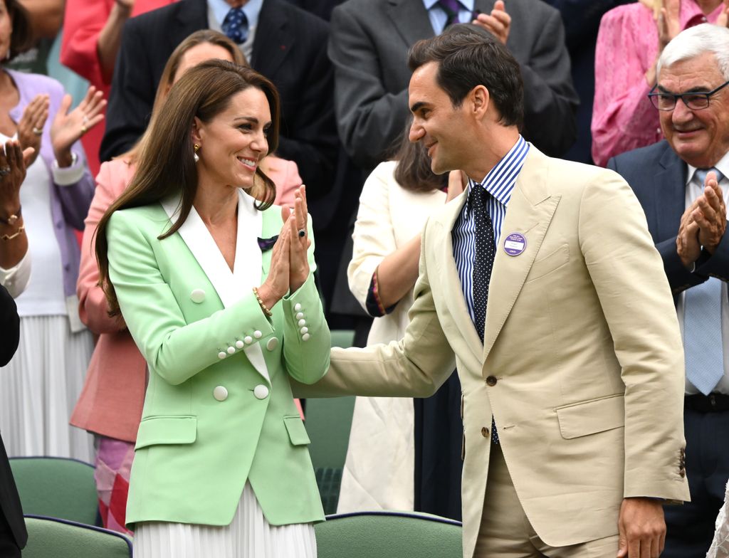 atherine, Princess of Wales and Roger Federer court side on day two of the Wimbledon Tennis Championships