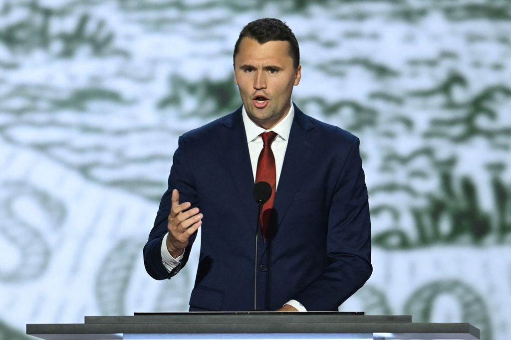 Charlie Kirk, executive director of Turning Point USA, speaks during the first day of the 2024 Republican National Convention at the Fiserv Forum in Milwaukee, Wisconsin, July 15, 2024. Donald Trump won formal nomination as the Republican presidential candidate and picked a right-wing loyalist for running mate, kicking off a triumphalist party convention in the wake of last weekend's failed assassination attempt.