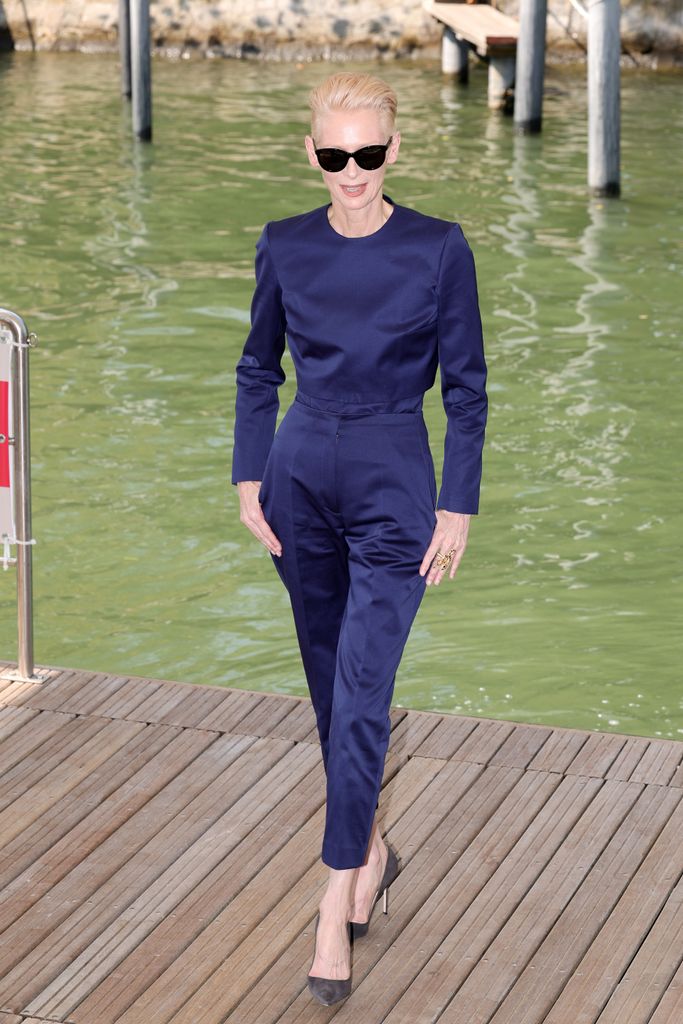 Tilda Swinton is seen at Palazzo del Casino during the 81st Venice International Film Festival on September 02, 2024 in Venice, Italy. 