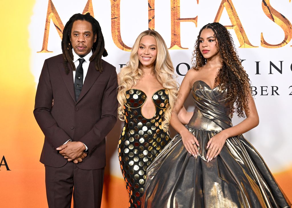 Jay-Z, BeyoncÃ© and Blue Ivy Carter attend the Los Angeles Premiere of Disney's "Mufasa: The Lion King" at Dolby Theatre on December 09, 2024 in Hollywood, California.