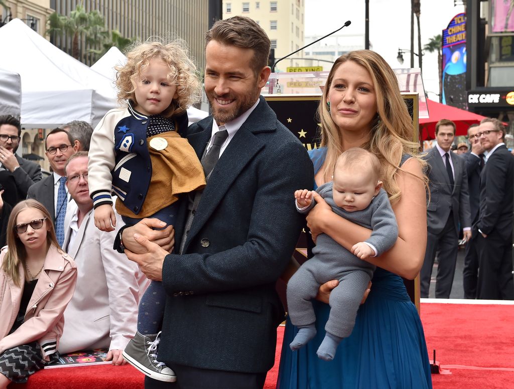 Ryan Reynolds and Blake Lively with daughters James Reynolds and Ines Reynolds attend the ceremony honoring Ryan Reynolds with a Star on the Hollywood Walk of Fame on December 15, 2016 in Hollywood, California