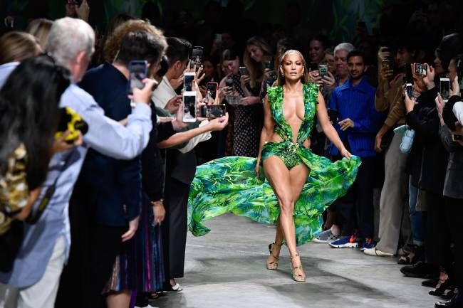 Jennifer Lopez Talks Green Versace Grammys Dress