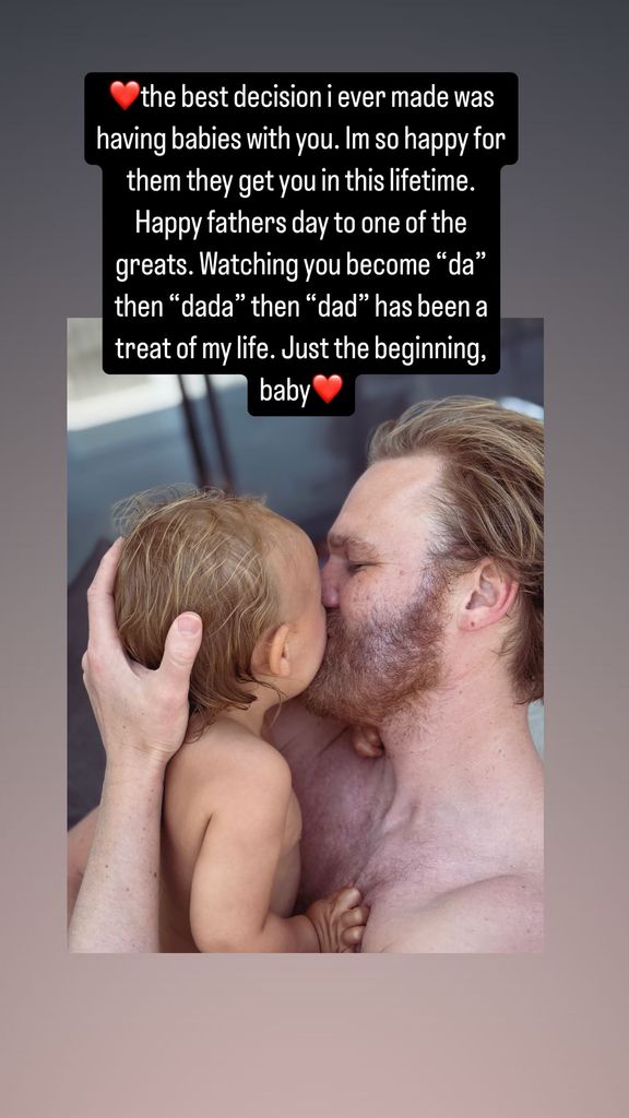 Wyatt Russell and one of his sons captured in a photo shared by Meredith Hagner on Instagram Stories