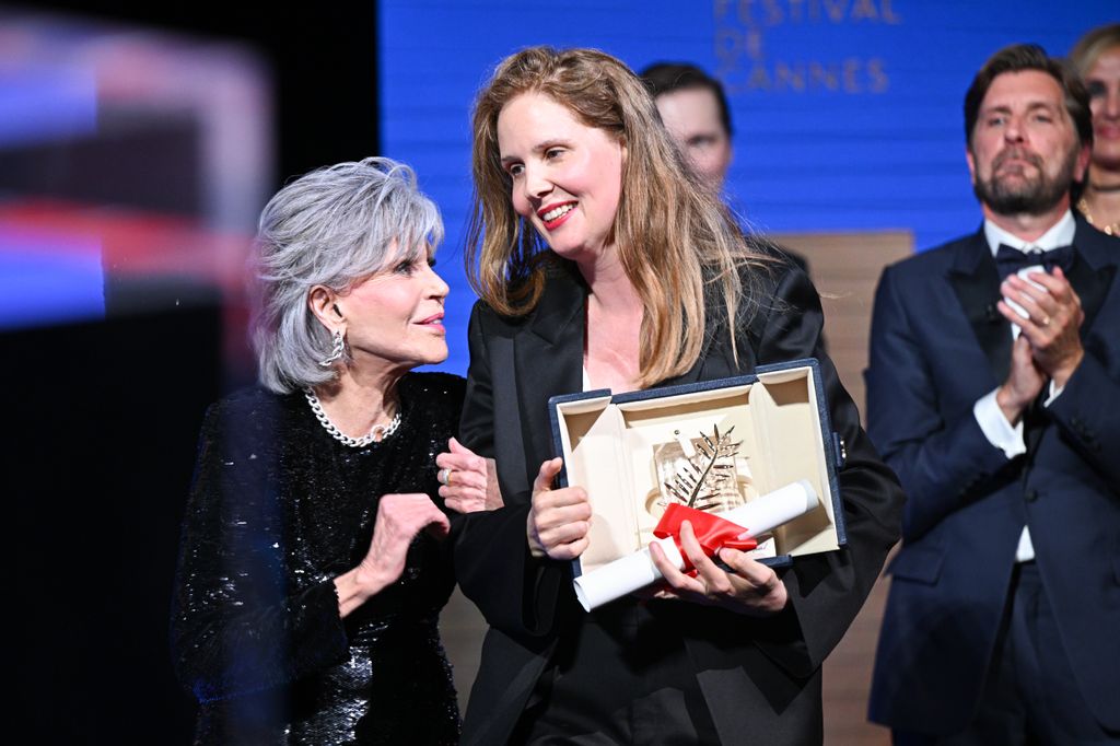 Jane Fonda awards Justine Triet the Palme D'Or Award for 'Anatomy of a Fall' 